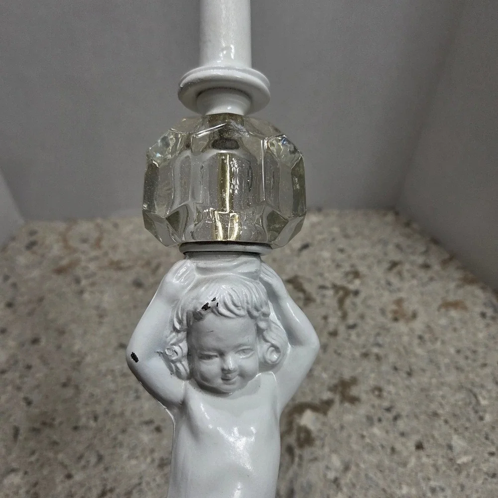 Vintage Cherub Lamp Marble Base Accent Table Lamp Boudoir Lighting 19